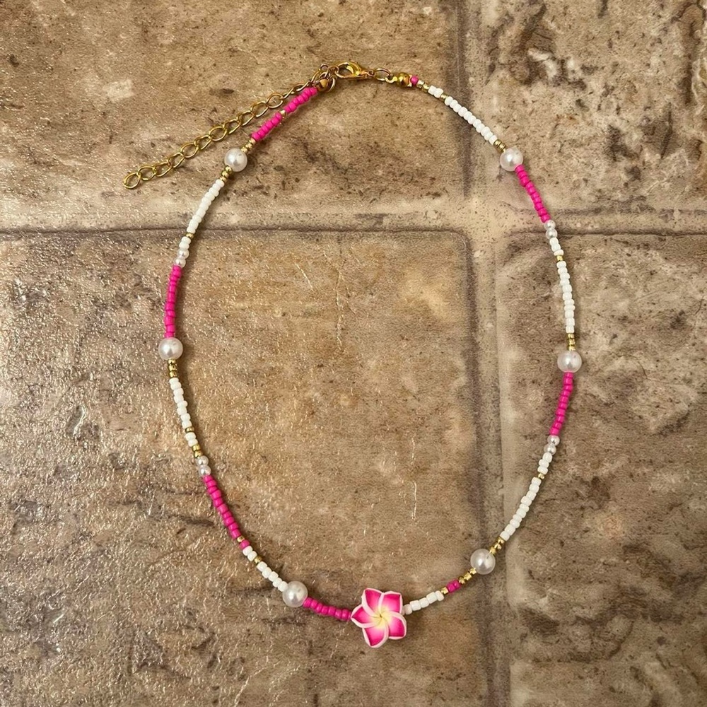 Hot pink plumeria necklace